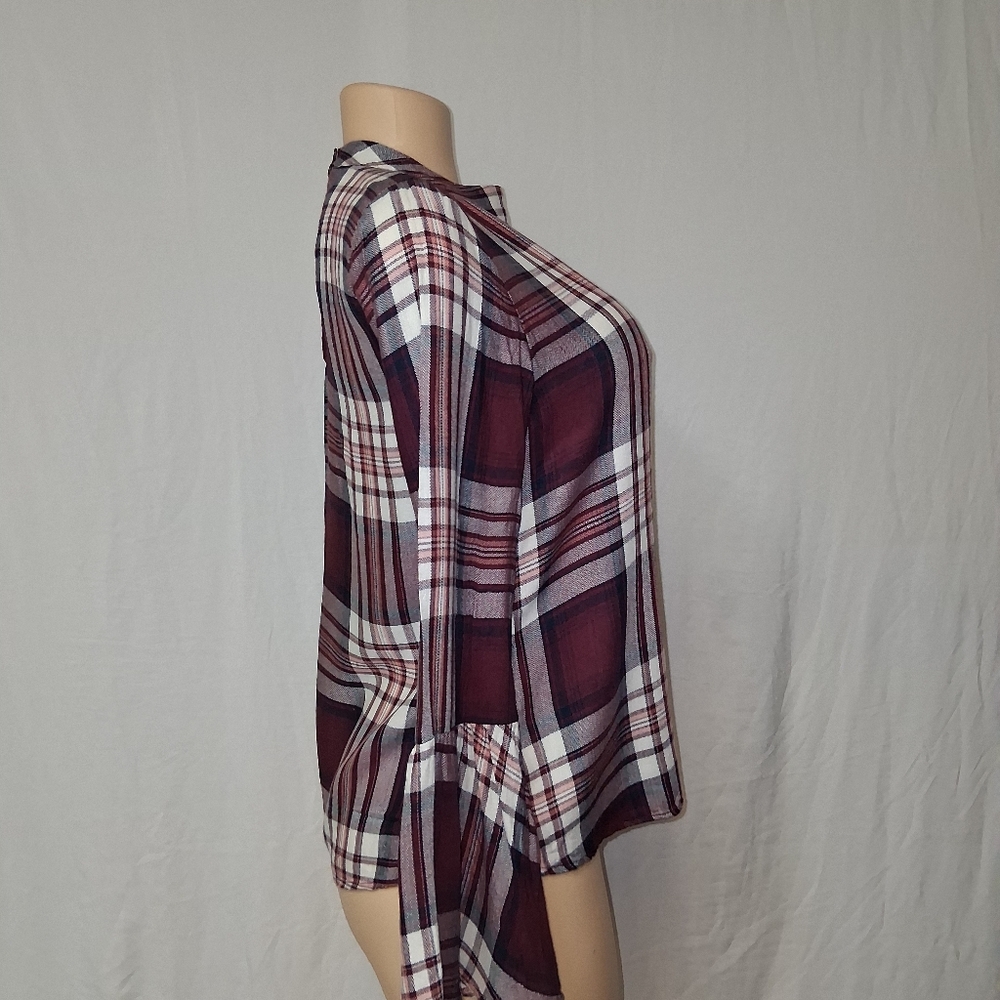 American Rag Cie Plainbell Vtg Burgundy Plaid Choker Blouse.Vtg Boho retro.Casua - Picture 8 of 16